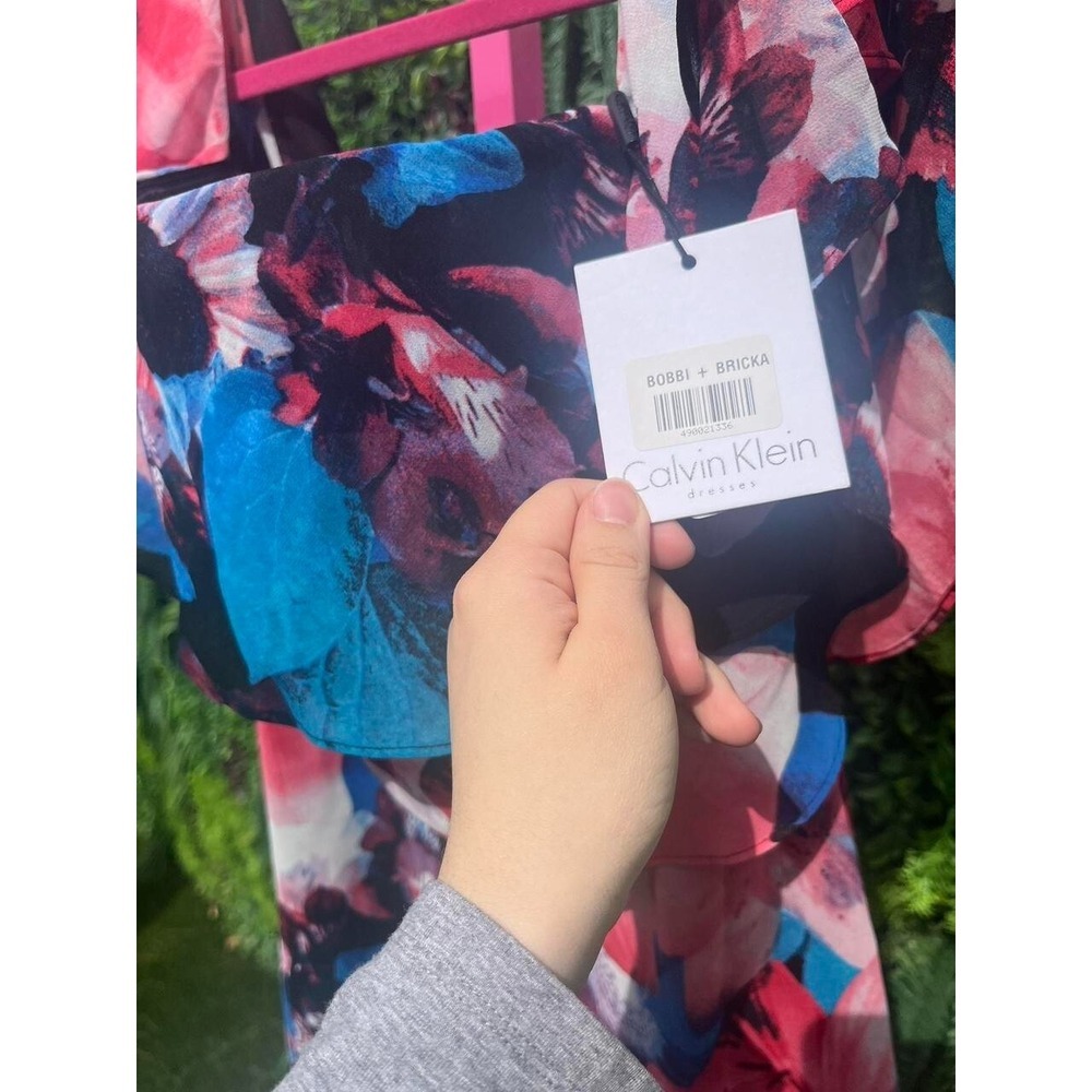 Calvin Klein Womens Off-The-Shoulder Multicolor Floral Flounce Size 6 Dress NEW - Picture 7 of 7